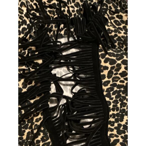 Rampage Vintage Stretch Mini Dress 7 Leopard Fringe Hem 90s Y2K Pinup Wiggle - Picture 4 of 5